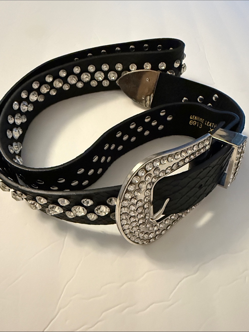 Bke Buckle Black Crystal Embellished Western Leather Belt